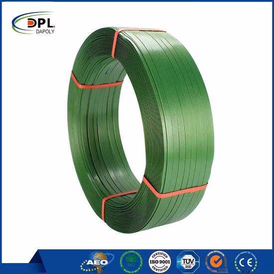 Ceinture de cerclage de palette de polyester de petit pain de courroie d'animal familier de relief vert de tension forte pour l'emballage de cargaison